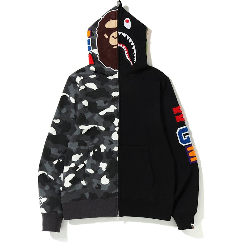 BAPE City Camo 2nd Ape Shark Full Zip Hoodie Black