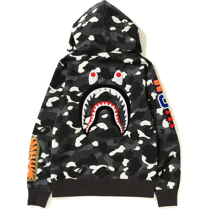 BAPE City Camo Embroidery Shark Full Zip Hoodie Black