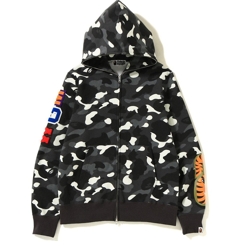 BAPE City Camo Embroidery Shark Full Zip Hoodie Black