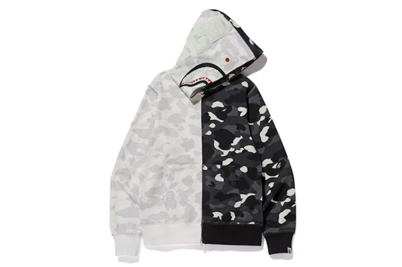 BAPE City Camo Half Shark Full Zip Hoodie White/Black