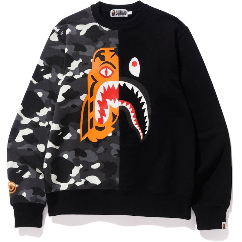 BAPE City Camo Tiger Shark Crewneck Black