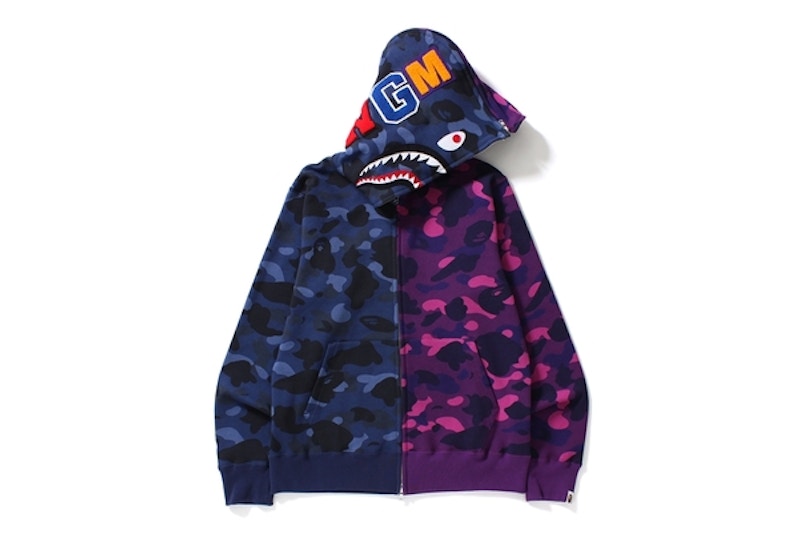 BAPE Color Camo 1/2 Shark Full Zip Hoodie Navy Camo