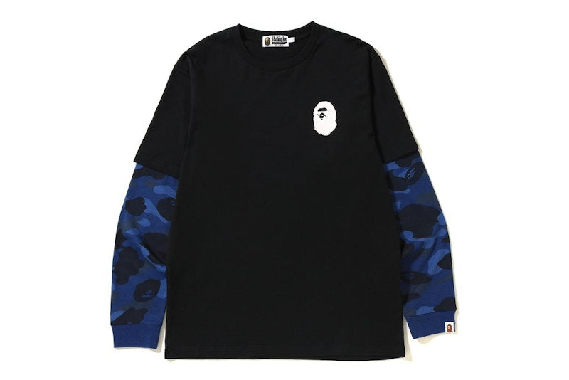 BAPE Color Camo Ape Head Layered L/S Tee Black/Blue