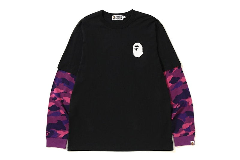 BAPE Color Camo Ape Head Layered L/S Tee Black/Purple