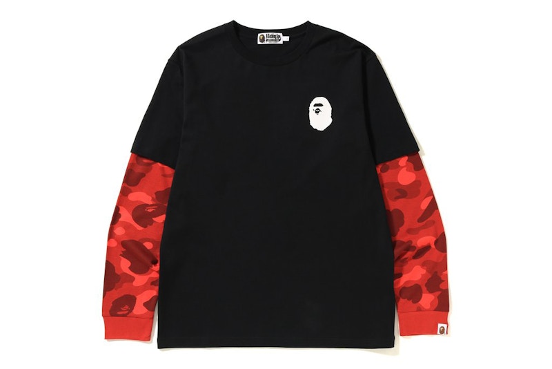 BAPE Color Camo Ape Head Layered L/S Tee Black/Red
