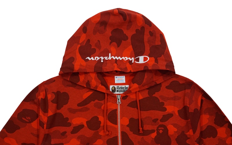 BAPE Color Camo Champion Full Zip Hoodie Red