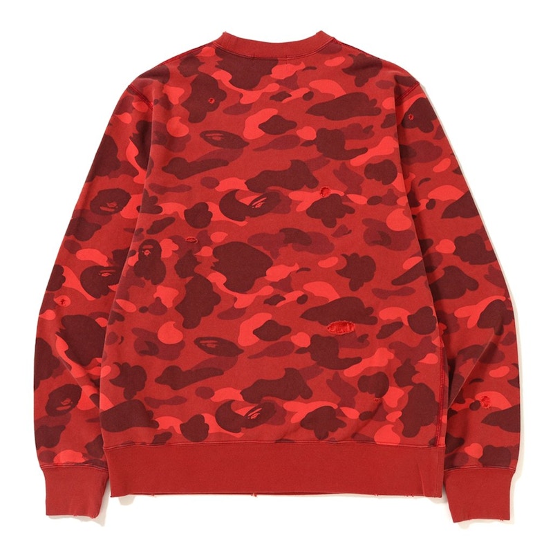 BAPE Color Camo Damage Wide Crewneck Red