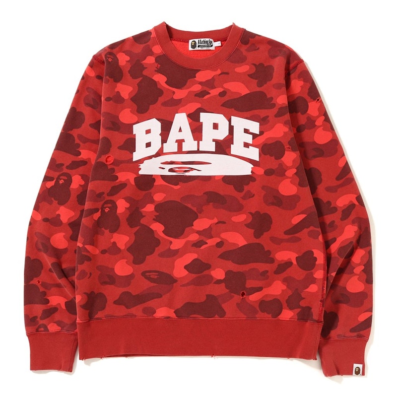 BAPE Color Camo Damage Wide Crewneck Red