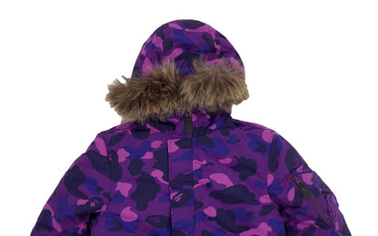 BAPE Color Camo Fur Hood Puff Down Jacket (Ladies) Purple
