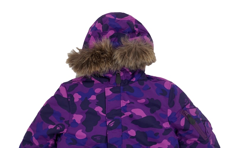 BAPE Color Camo Fur Hood Puff Down Jacket (Ladies) Purple
