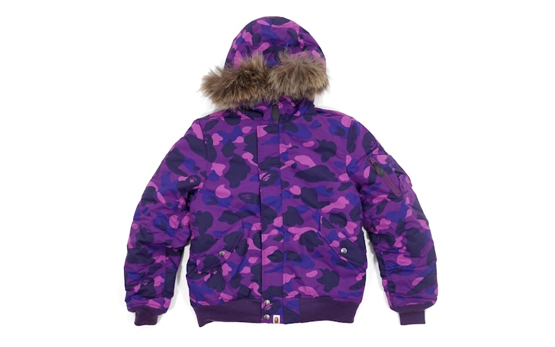 BAPE Color Camo Fur Hood Puff Down Jacket (Ladies) Purple