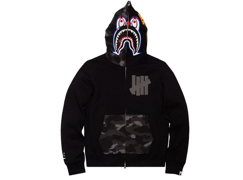 BAPE X Undefeated Mr Cartoon Color Camo Hood/Pocket Full Zip Clown Shark Hoodie Black