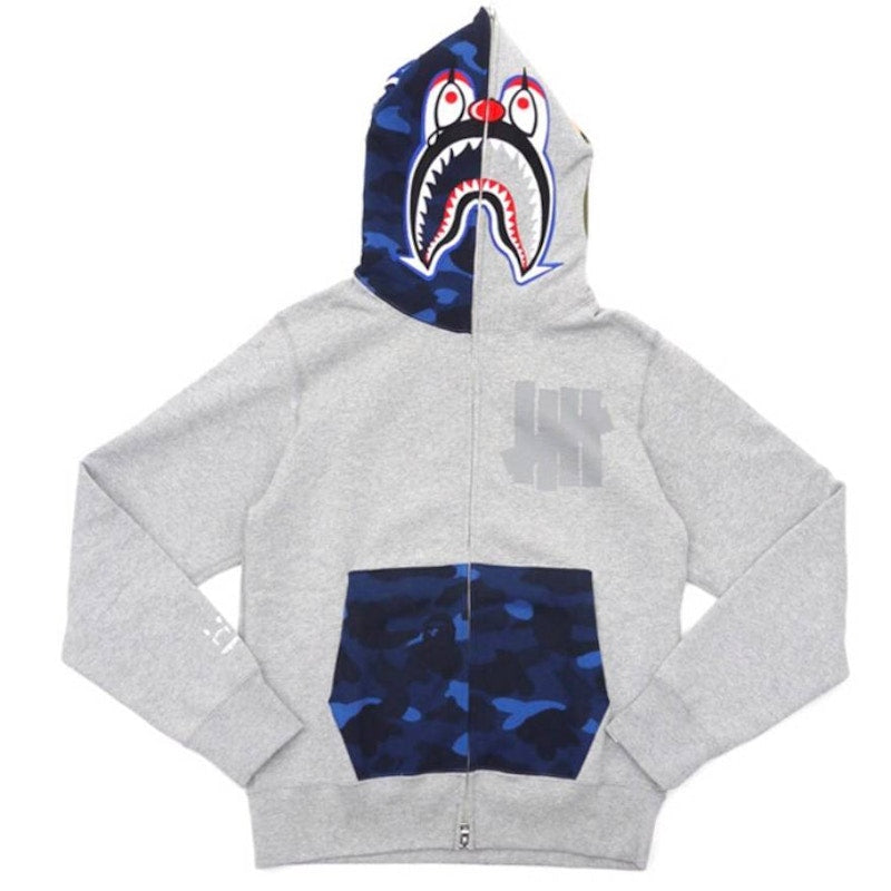 BAPE X Undefeated Mr Cartoon Color Camo Hood/Pocket Full Zip Clown Shark Hoodie Grey/Blue