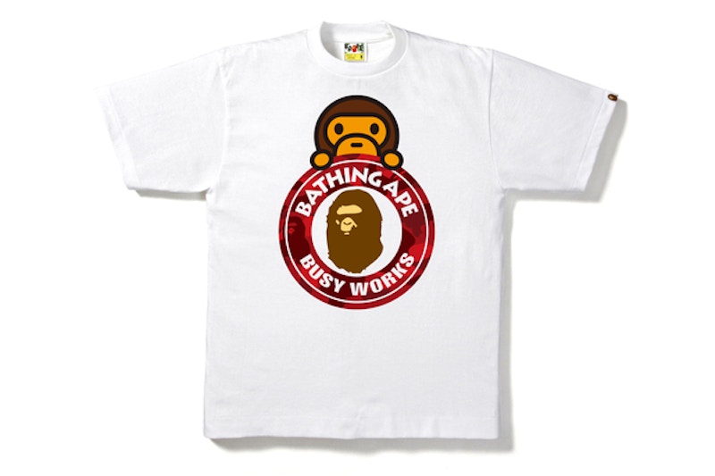 BAPE Color Camo Milo On Busy Works Tee White/Red