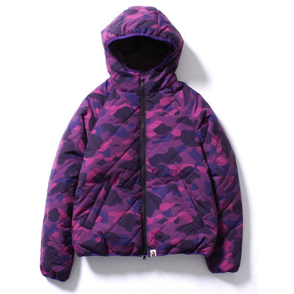 BAPE Color Camo Reversible Down Hoodie Jacket Ap Purple