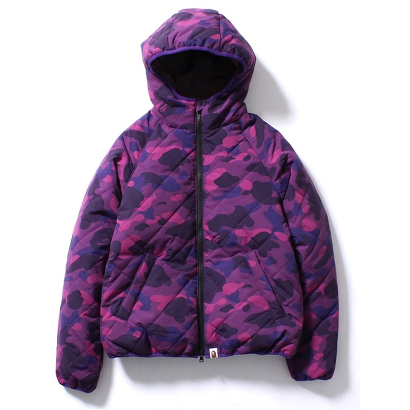 BAPE Color Camo Reversible Down Hoodie Jacket Ap Purple