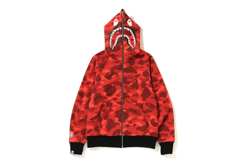 BAPE Color Camo Reversible PONR Shark Full Zip Hoodie Black/Red