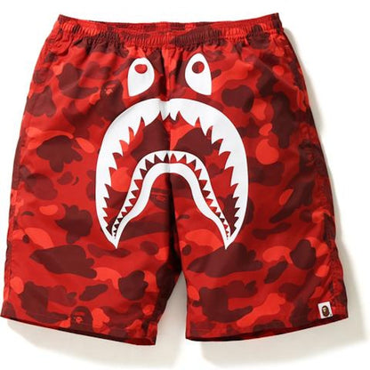 BAPE Color Camo Shark Beach Shorts Red