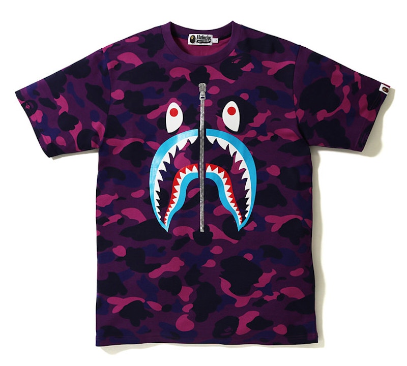 BAPE Color Camo Shark Blue Mouth Tee Purple