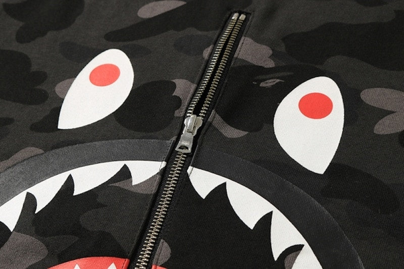 BAPE Color Camo Metal Zip Shark Crewneck Black