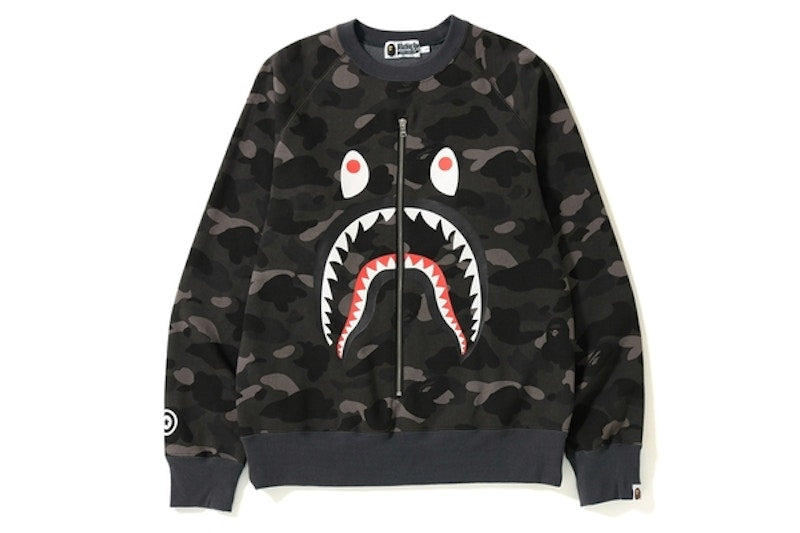 BAPE Color Camo Metal Zip Shark Crewneck Black
