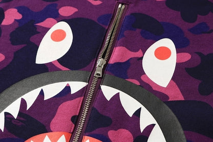 BAPE Color Camo Metal Zip Shark Crewneck Purple