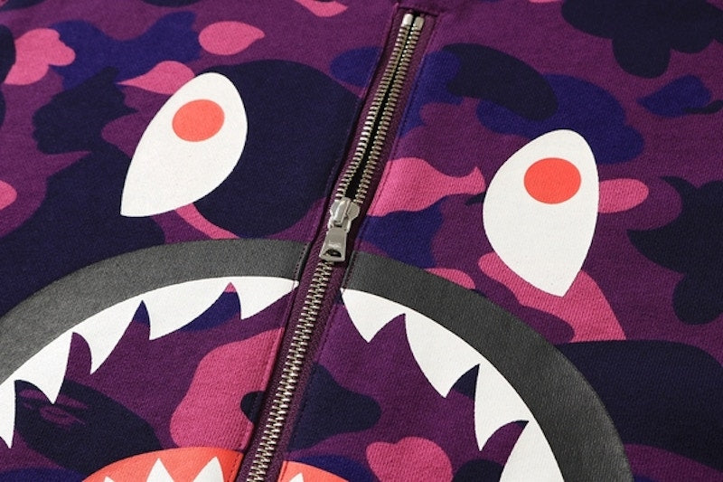 BAPE Color Camo Metal Zip Shark Crewneck Purple