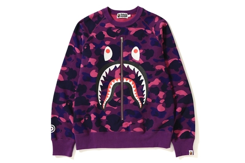 BAPE Color Camo Metal Zip Shark Crewneck Purple