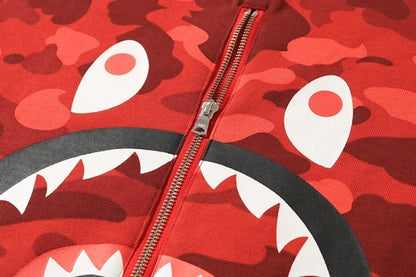 BAPE Color Camo Metal Zip Shark Crewneck Red