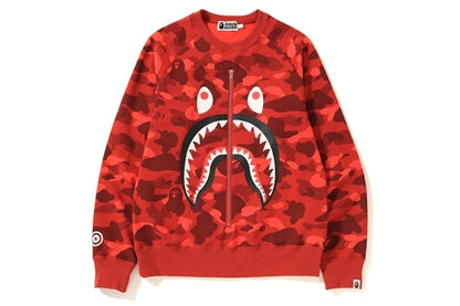BAPE Color Camo Metal Zip Shark Crewneck Red