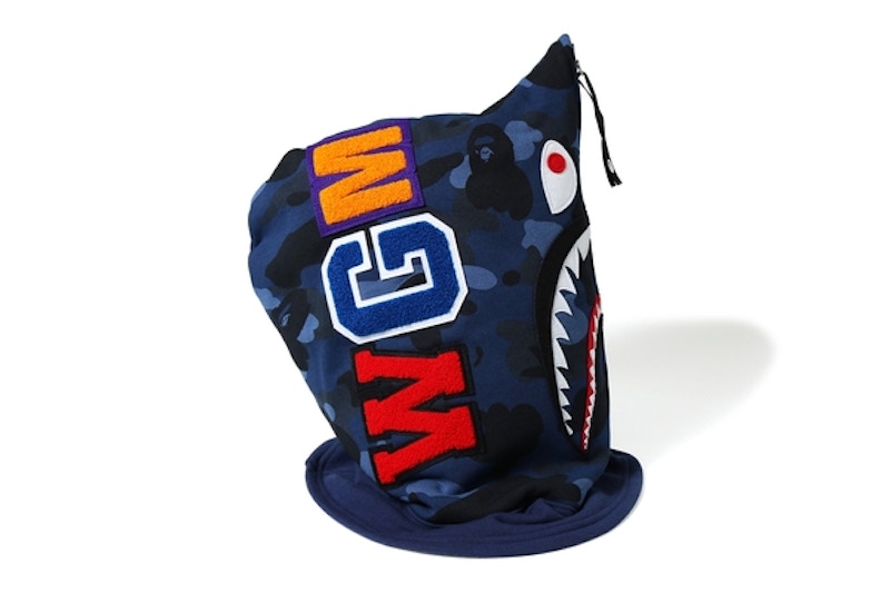 BAPE Color Camo Shark Face Mask Navy
