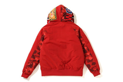 BAPE Color Camo Shark Hoodie Down Jacket Red