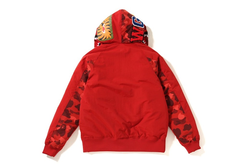 BAPE Color Camo Shark Hoodie Down Jacket Red
