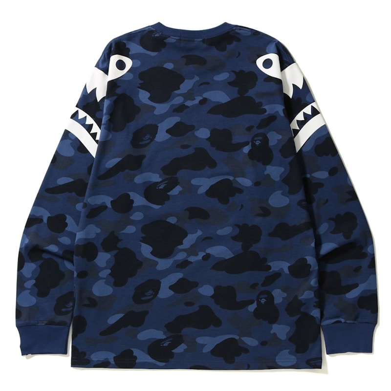 BAPE Color Camo Shark Shoulder Long Sleeve Tee Blue