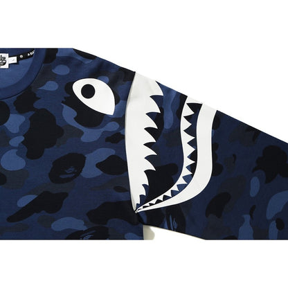 BAPE Color Camo Shark Shoulder Long Sleeve Tee Blue