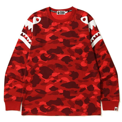 BAPE Color Camo Shark Shoulder Long Sleeve Tee Red