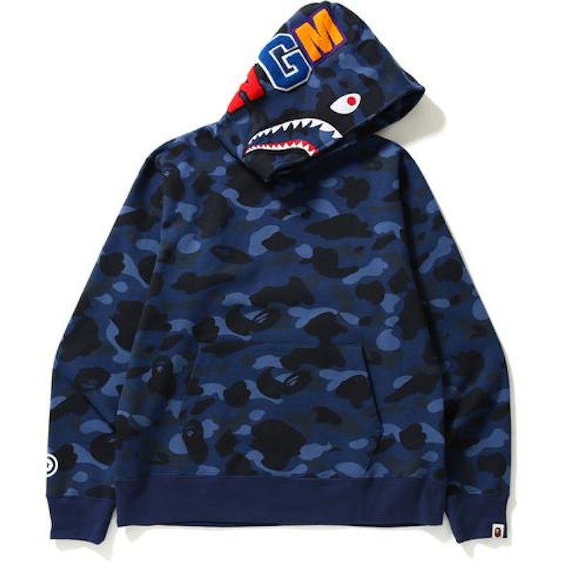 BAPE Color Camo Shark Wide Pullover Hoodie Navy