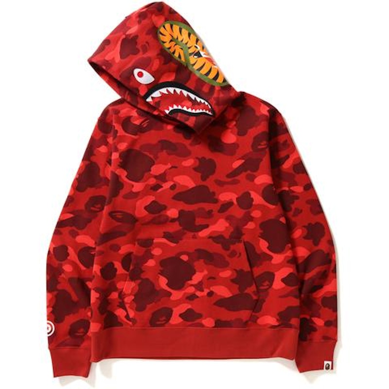 BAPE Color Camo Shark Wide Pullover Hoodie Red