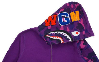 BAPE Color Camo Sleeve Shark Hoodie Purple