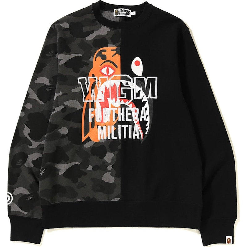 BAPE Color Camo Tiger Shark Crewneck Black