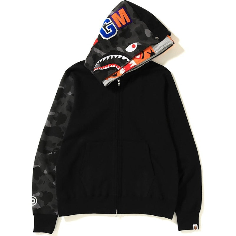 BAPE Color Camo Tiger Shark Full Zip Double Hoodie Black
