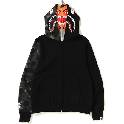 BAPE Color Camo Tiger Shark Full Zip Double Hoodie Black