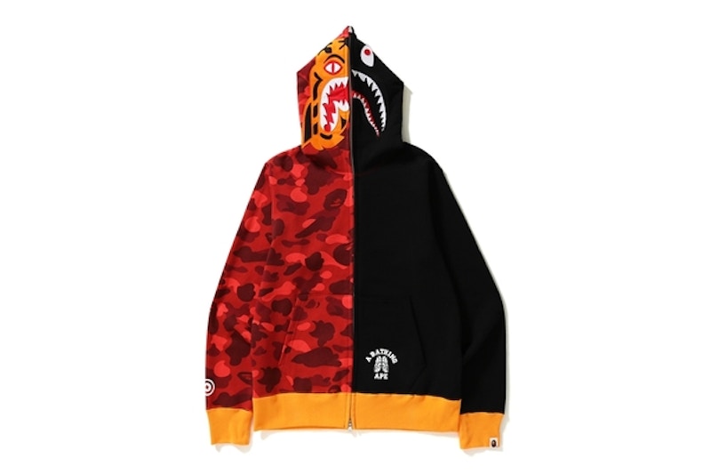BAPE Color Camo Tiger Shark Full Zip Hoodie Red