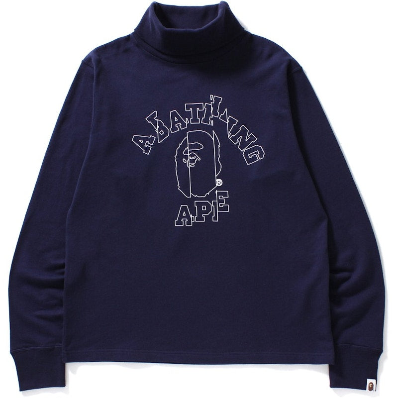 BAPE Cut Off College Turtle Neck Wide Sweat Sweat Navy