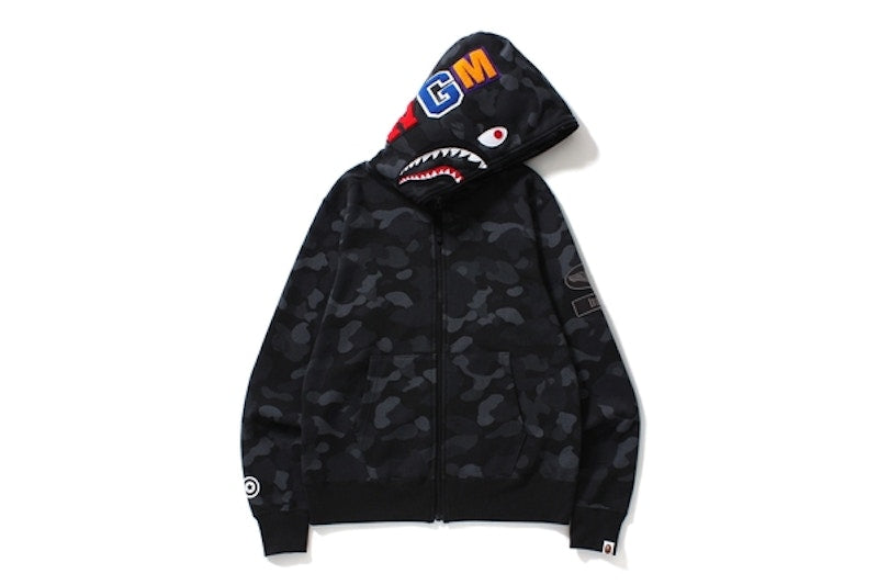 BAPE Dot Camo Shark Wide Full Zip Hoodie Black