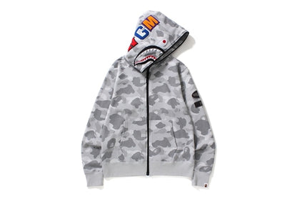 BAPE Dot Camo Shark Wide Full Zip Hoodie Gray