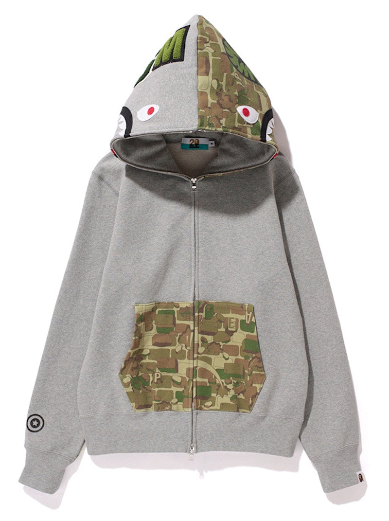 BAPE Explosive Camo NW20 Full Zip Shark Hoodie Grey/Green