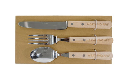 BAPE X Fork Spoon & Knife Wooden Utensils Set Ivory