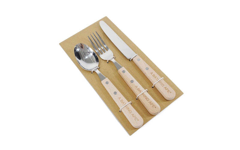 BAPE X Fork Spoon & Knife Wooden Utensils Set Ivory