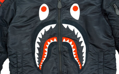 BAPE Front Facing Shark MA1 Bomber Flight Jacket Black
